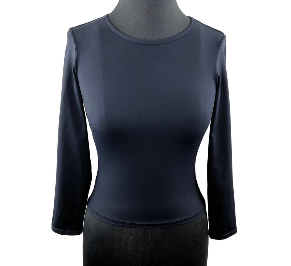 SKIN Black Slim-Fit Long Sleeve Tie-Back Blouse Tassels Stretch Top Shirt XS